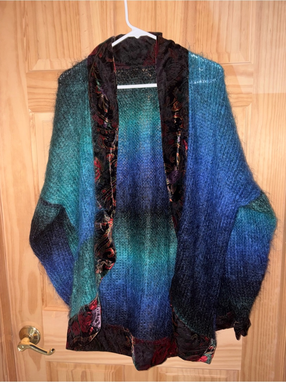 Open-Front Ombre Blue-Green Women's Sweater Cardigan
